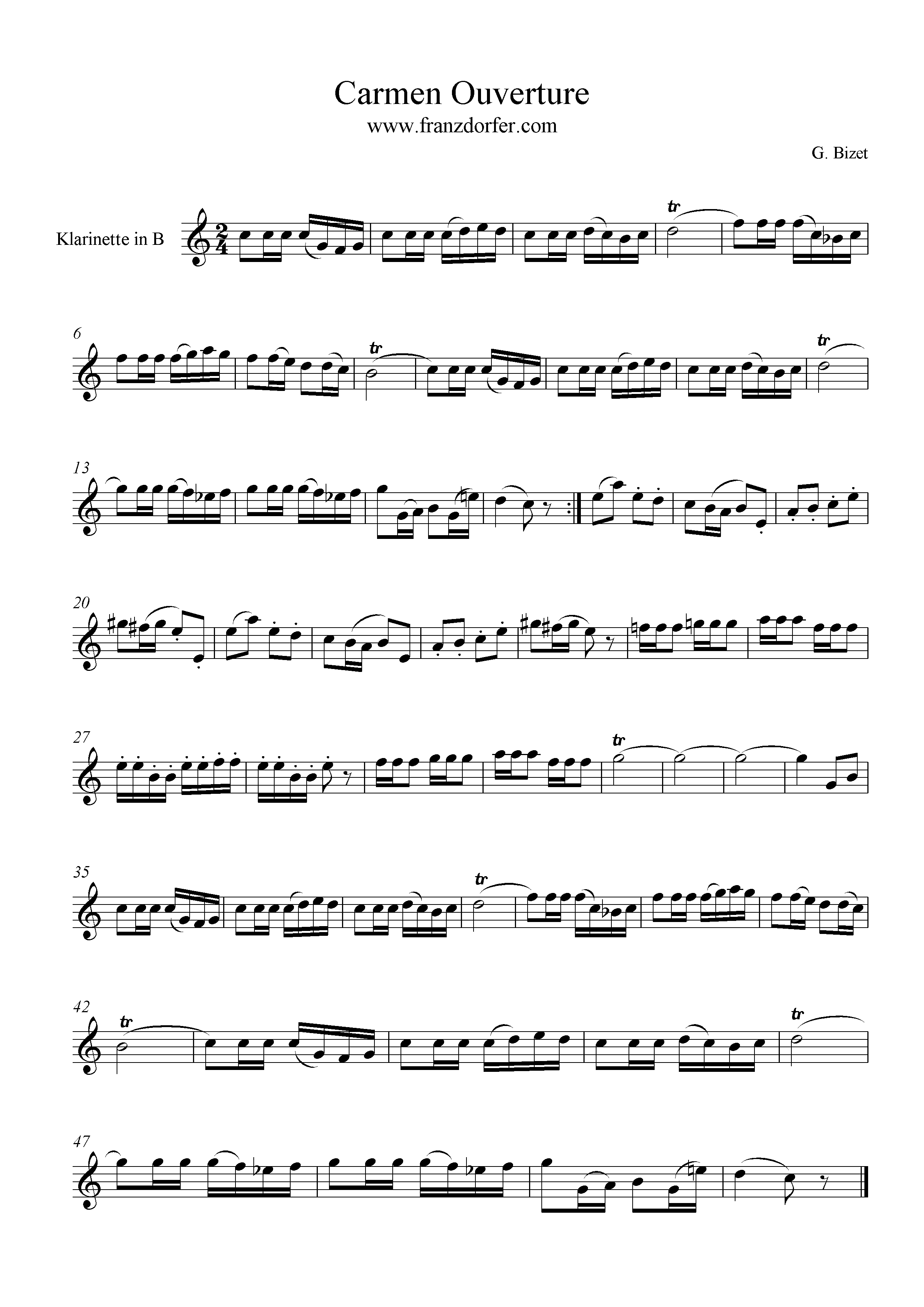 Noten , Carmen Ouvertüre, C-Dur